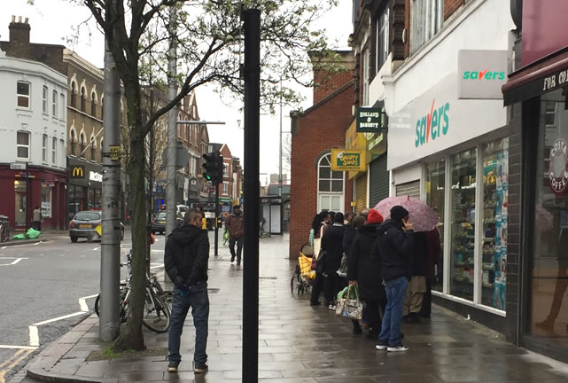 Queues outside Savers on Acton High Street 