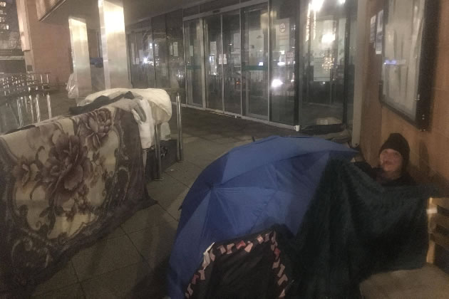 Her base outside the council's offices includes a place for her to charge her phone 