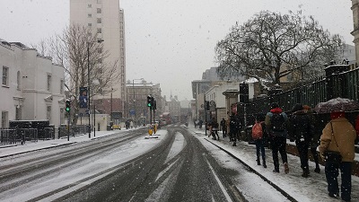 Fulham Road in today's snow