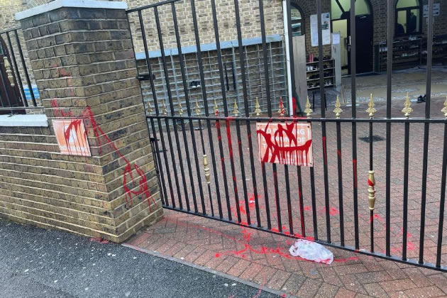 The gates at Acton Mosque were vandalised last October