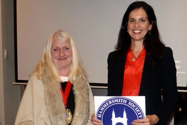 Nichola Stacey (right) accepts the awad for 'The Leaning Lady' 