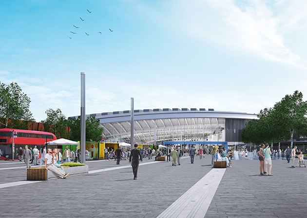 A CGI of the front of Old Oak Common station 