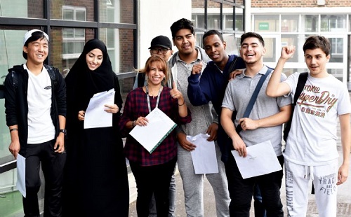 Students at Phoenix Academy with GCSE results