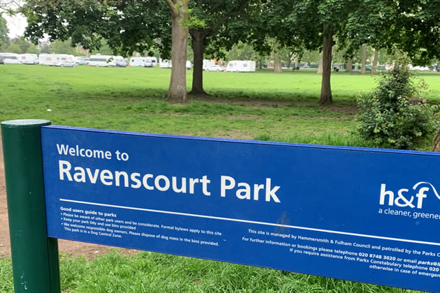 Travellers in Ravenscourt Park. Picture: Stephen Butler 