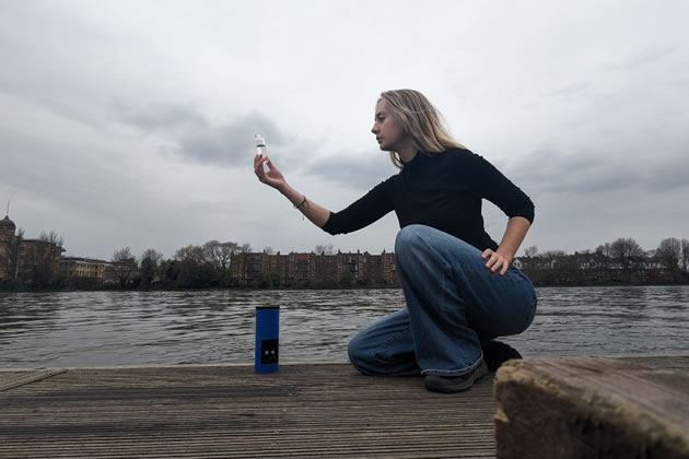 River Action's Senior Communities Coordinator, Chloe Peck testing for E-Coli on the River Thames
