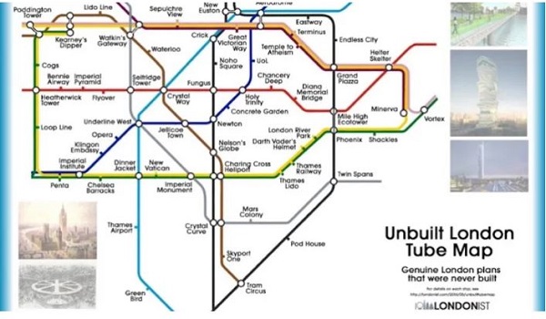 Map showing Unbuilt London