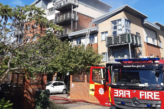 A fire engine at the scene in Shepherd's Bush