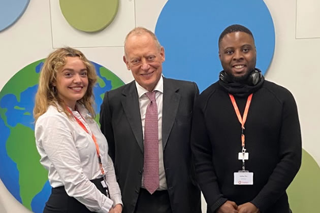 Lord Grimstone (centre) meets some of the staff at OneWeb 