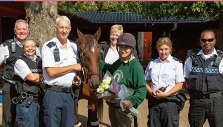 Rescued horse Pretty Girl with Hammersmith & Fulham Parks Police and Sister Mary Joy