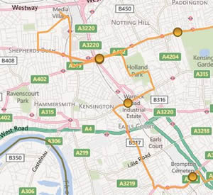 Map of Olympic Torch route in Hammersmith and Fulham