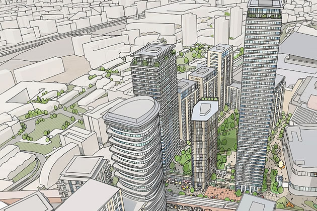 Artist's impression of skyscrapers planned in White City